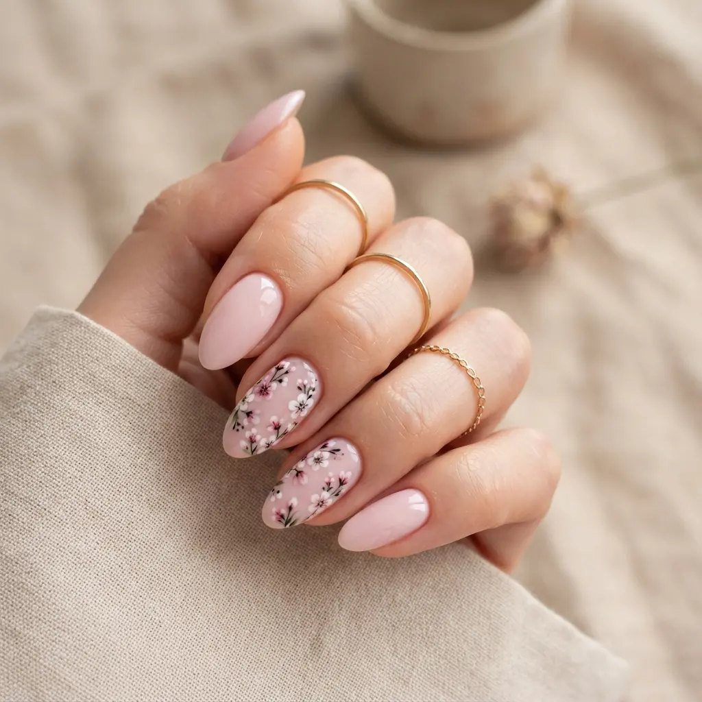 21 Pink Almond Nails You'll Be Obsessed With 11 Pink Floral Almond Nails