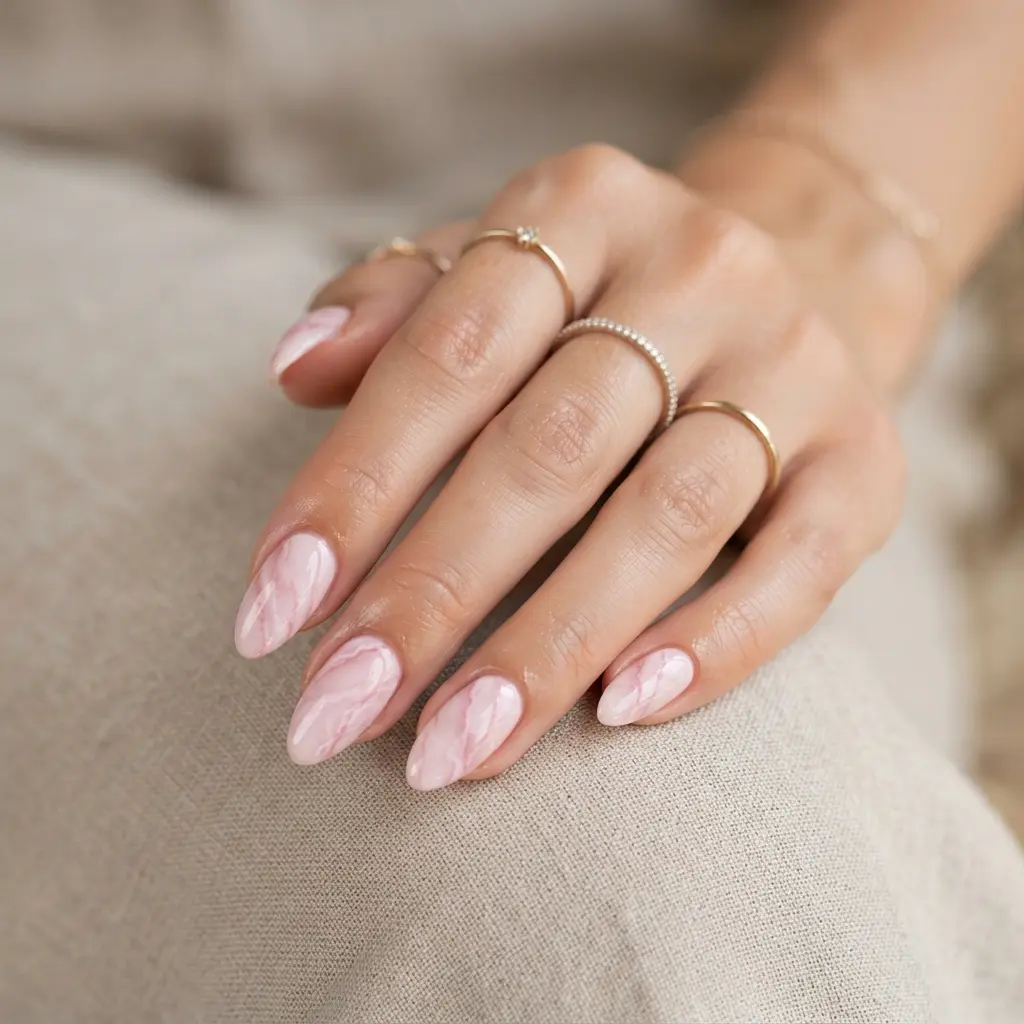 21 Pink Almond Nails You'll Be Obsessed With 16 Pink Marble Almond Nails