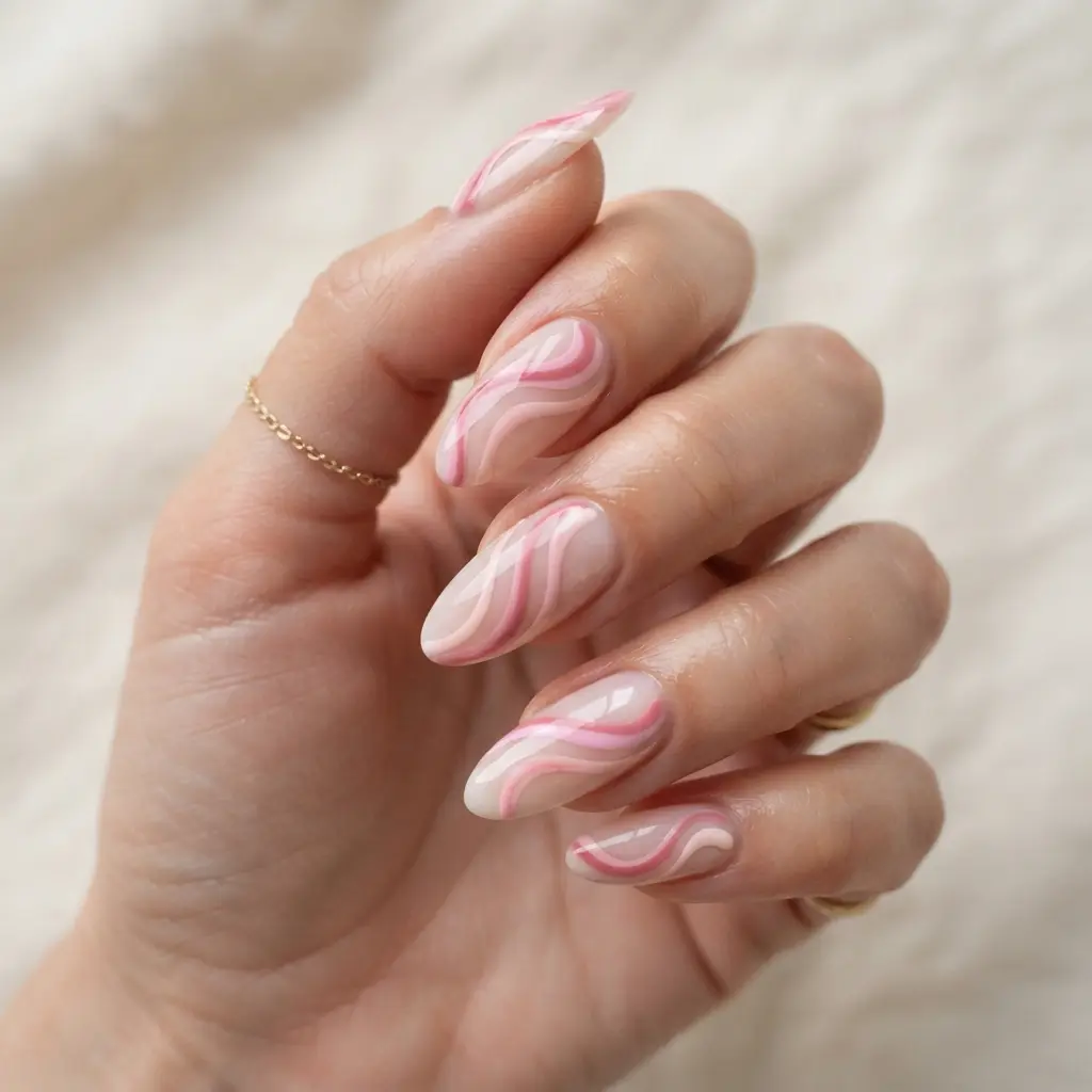 21 Pink Almond Nails You'll Be Obsessed With 15 Pink Swirl Almond Nails