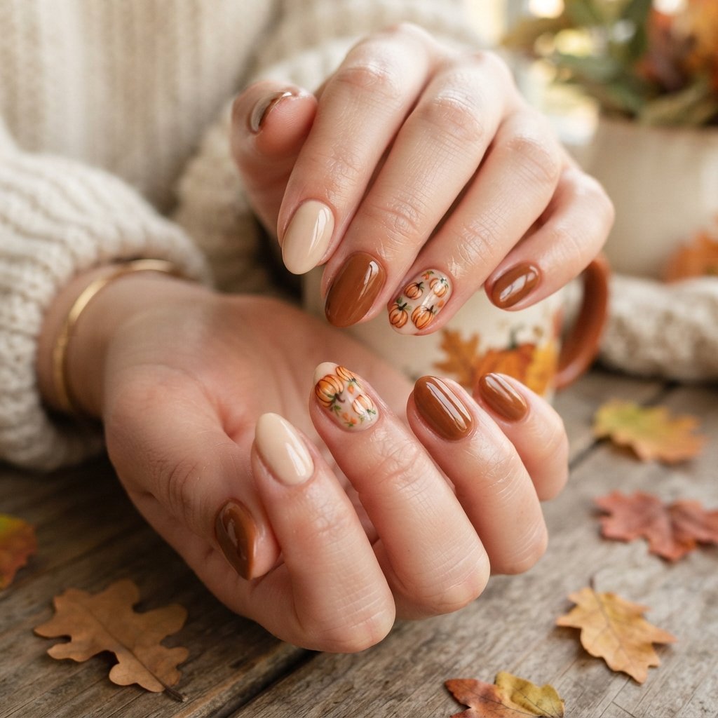  Pumpkin Accent Nails