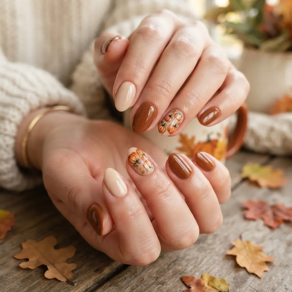  Pumpkin Accent Nails