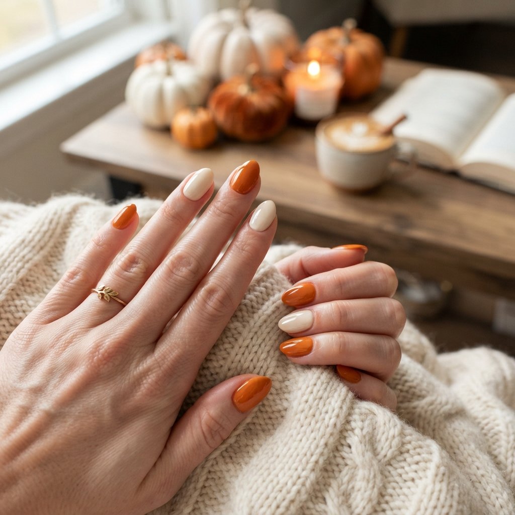 22 Cute Fall Nail Designs Everyone Will Love 15 Pumpkin and Cream Mix