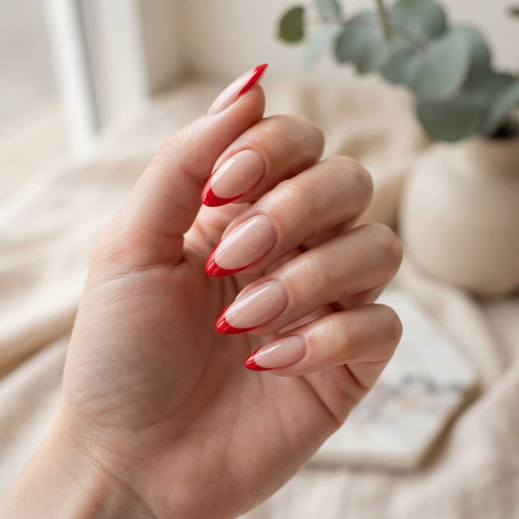Red French Tip Almond Nails