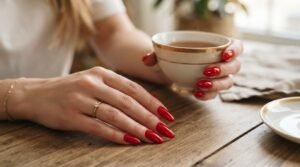 Red almond nails