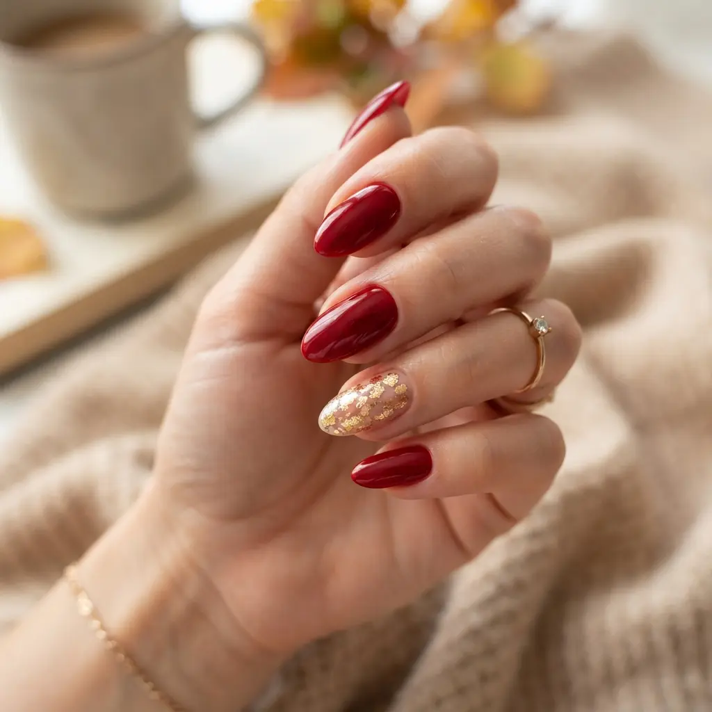 29 Red Fall Nail Designs That Make a Bold Statement 9 Red and Gold Accent Nails