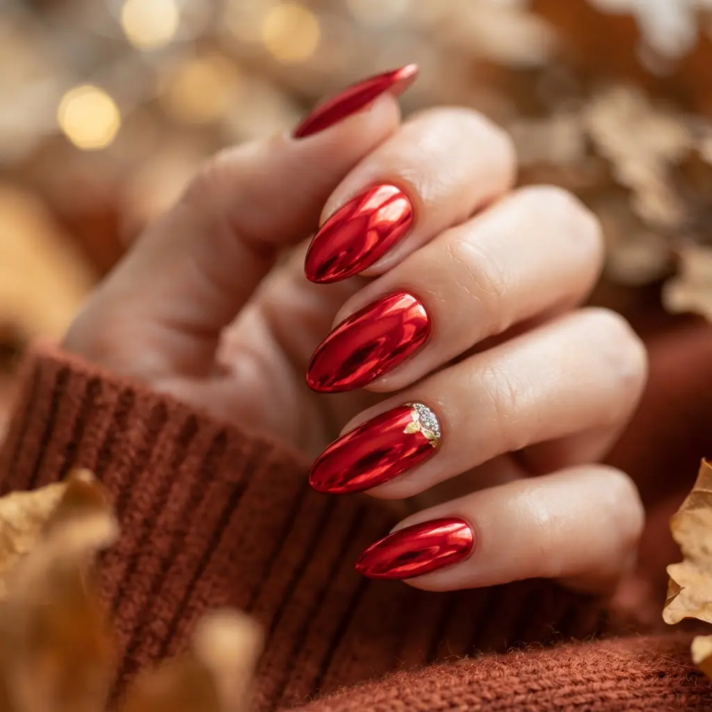 29 Red Fall Nail Designs That Make a Bold Statement 12 Red Chrome Nails