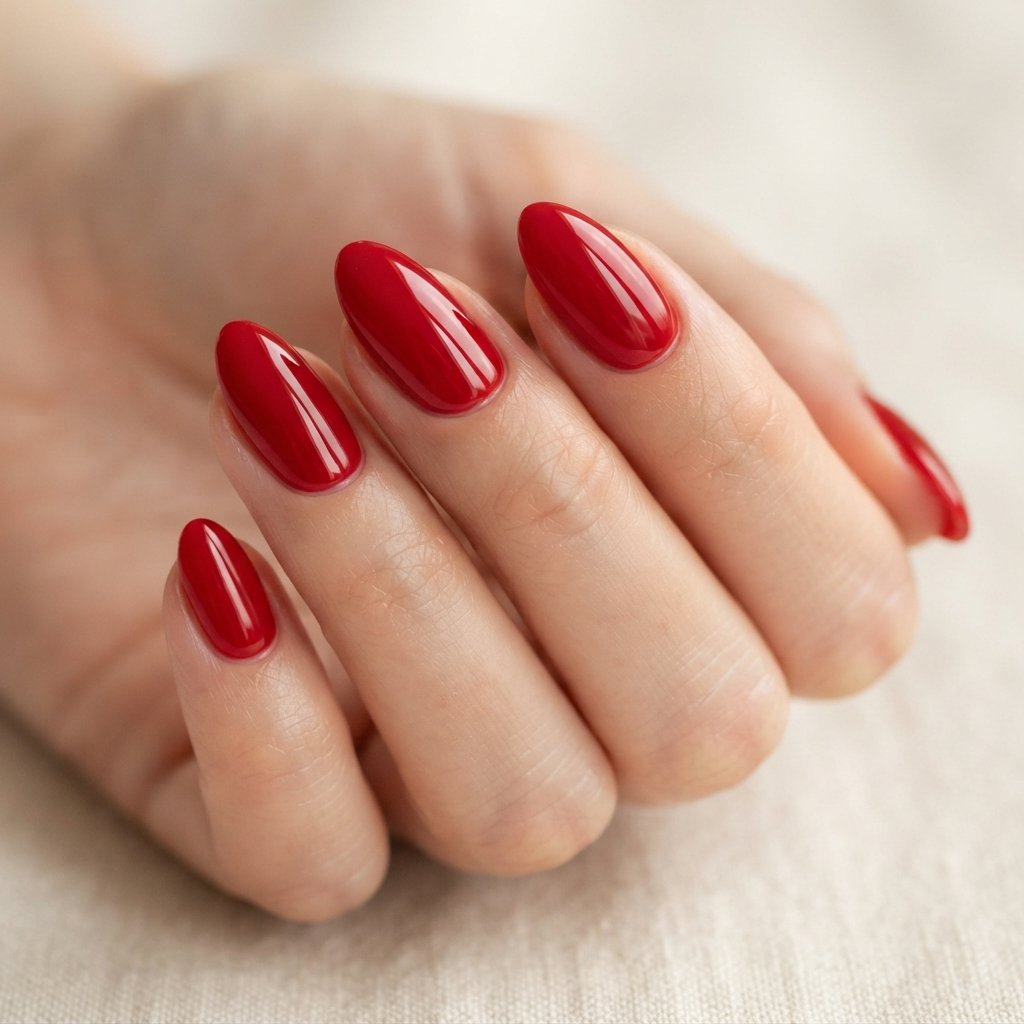 Red Glossy Almond Nails