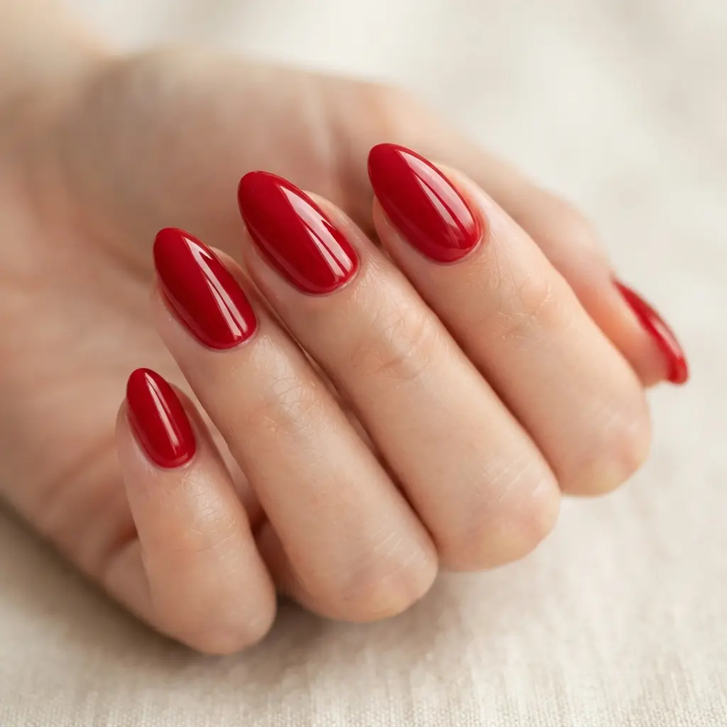 Red Glossy Almond Nails