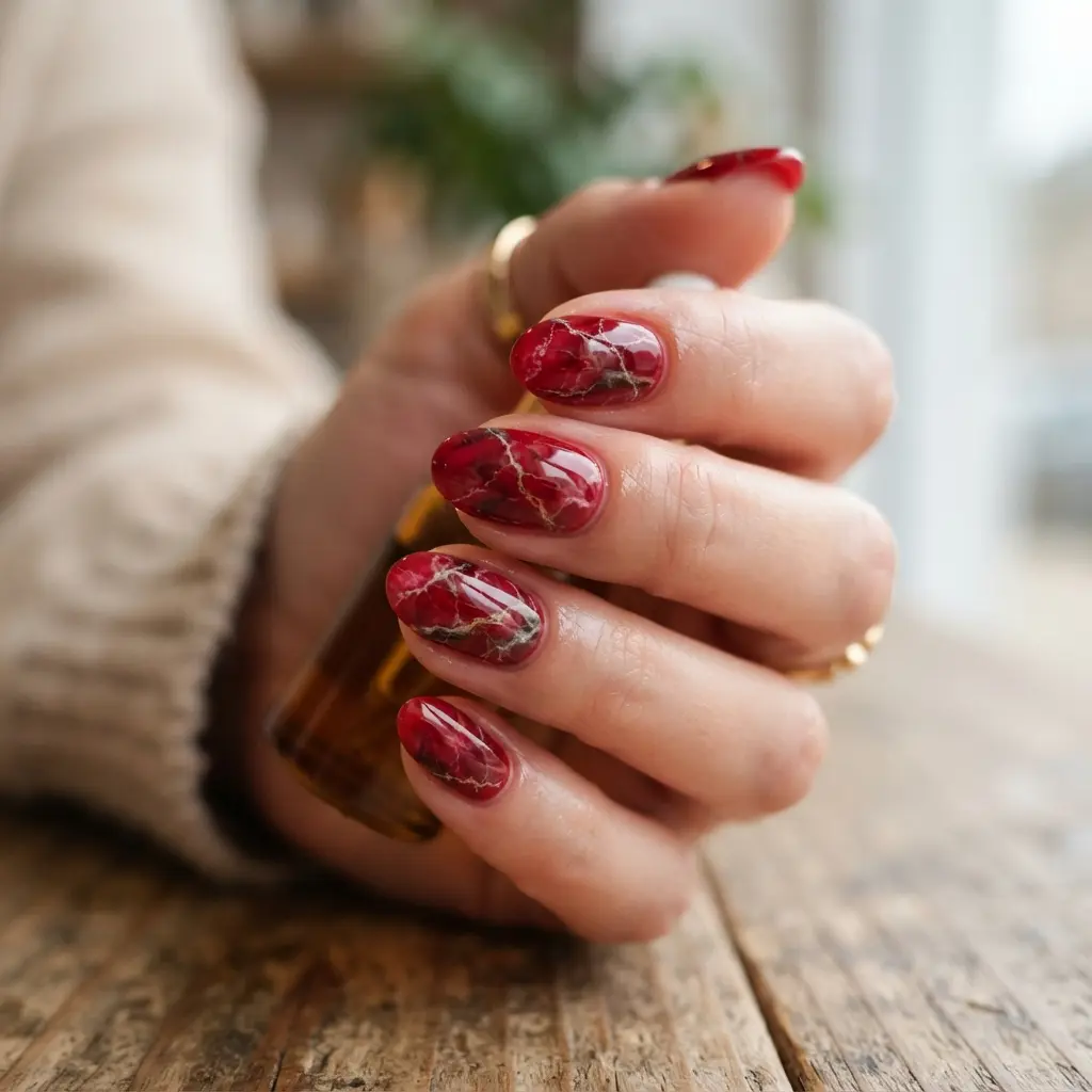 29 Red Fall Nail Designs That Make a Bold Statement 23 Red Marble Nails
