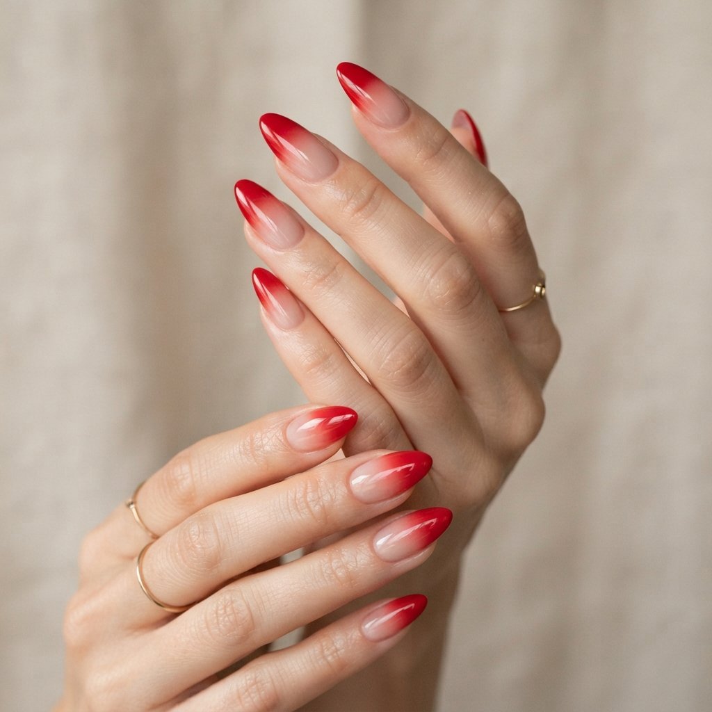 Red Ombre Almond Nails