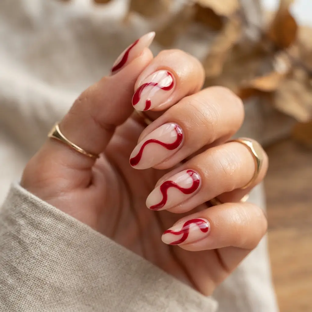 29 Red Fall Nail Designs That Make a Bold Statement 15 Red Swirl Design
