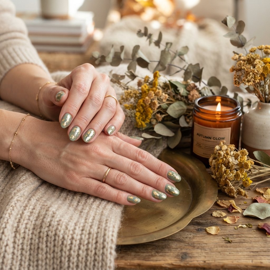24 Green Fall Nail Designs That Feel Fresh and Trendy 22 Sage and Gold Nails