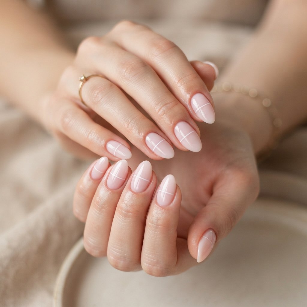 Simple Almond Nails With Thin Lines