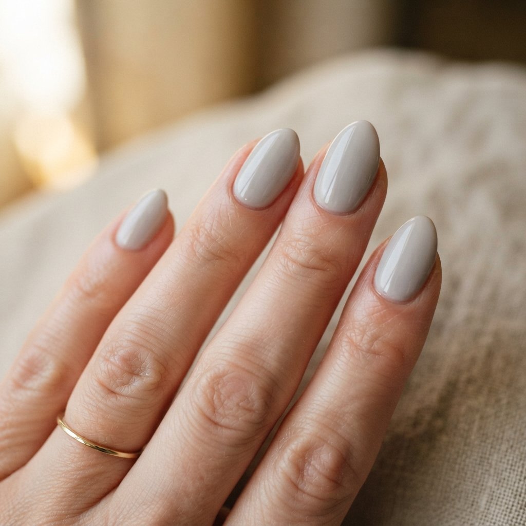Soft Gray Almond Nails
