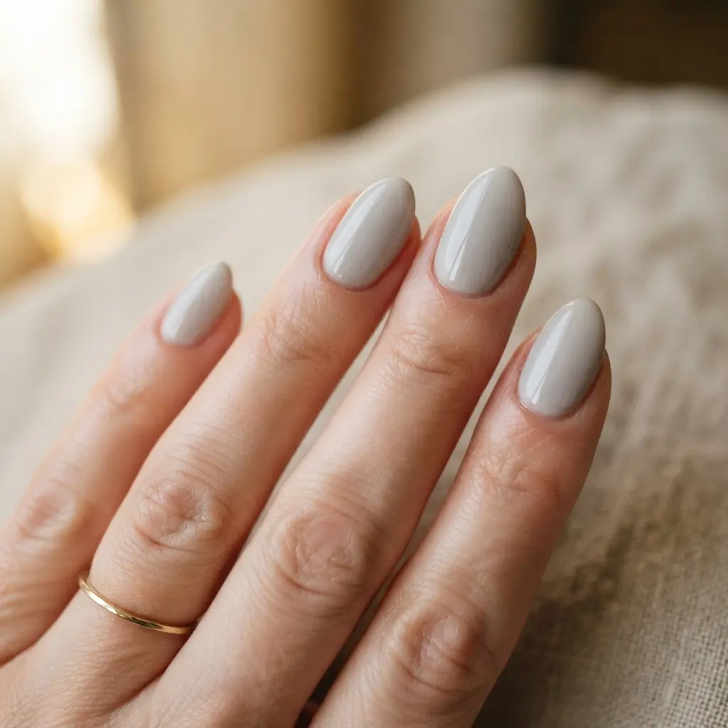 Soft Gray Almond Nails