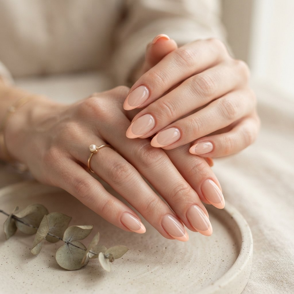  Soft Peach French Almond Nails