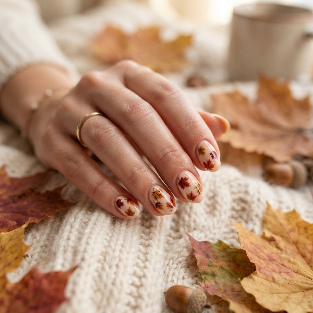 Tiny Maple Leaf Nails