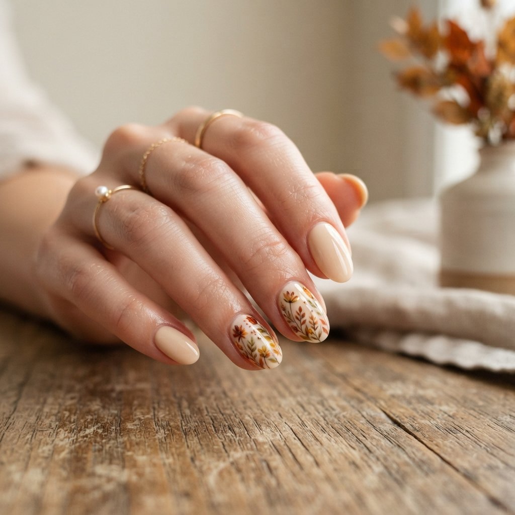  Warm Floral Accent Nails