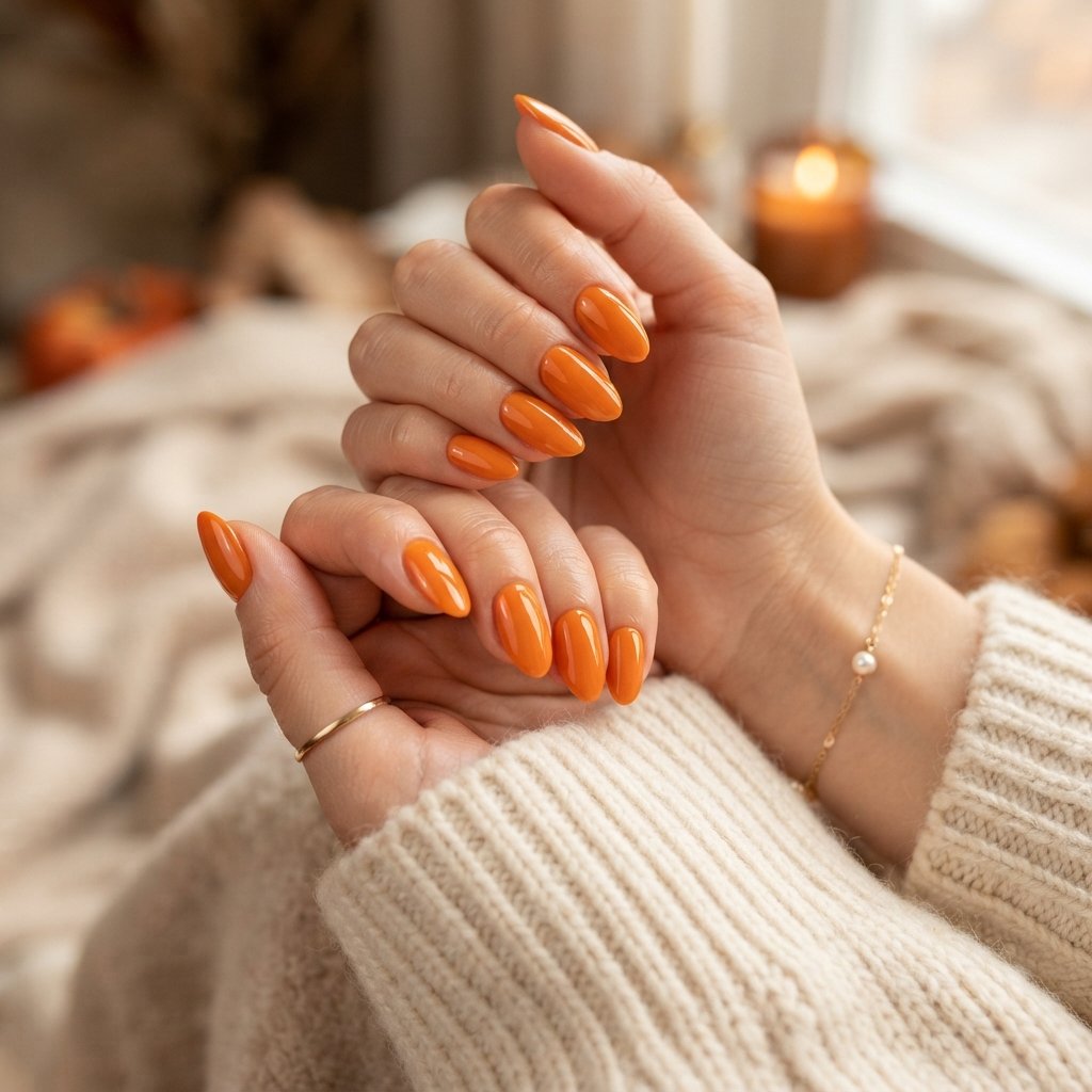 21 Orange Fall Nail Designs That Celebrate Autumn in Style 2 Classic Pumpkin Orange